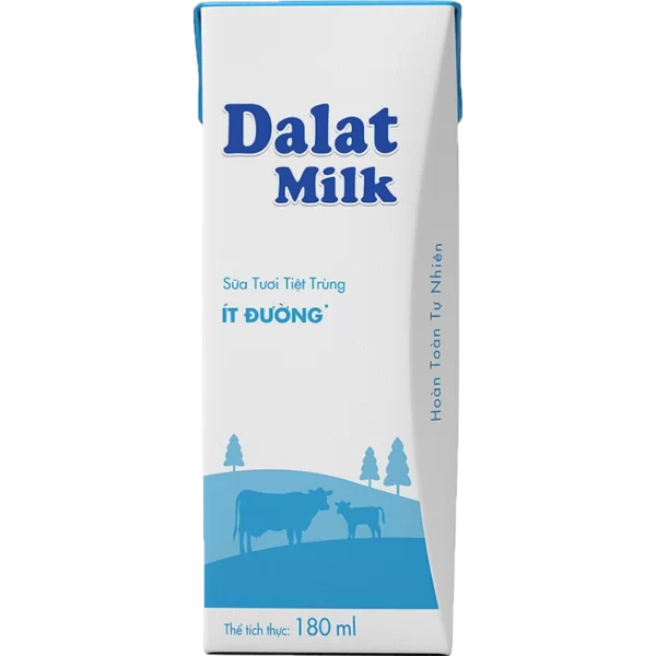 Sữa tươi tiệt trùng Dalat Milk ít đường 180ml