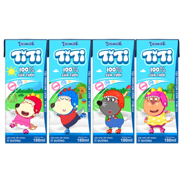 Sữa tươi tiệt trùng Titimilk ít đường 180 ml